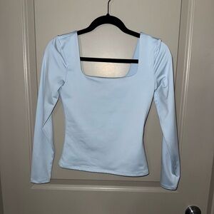 Express Women's Sky Blue Square Neck Long Sleeve Top